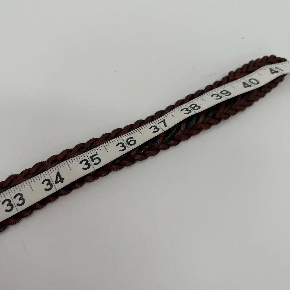 Vtg Woven Leather Belt Mens 40 Brown Black Braided Solid Brass Buckle Italy USA